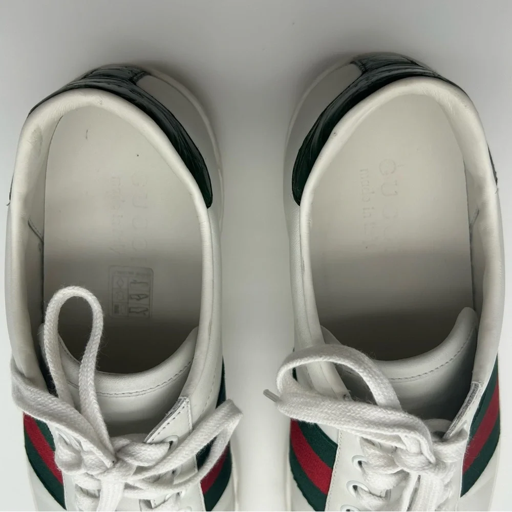 Gucci Ace Leather Low Top Stripe Lace up Sneakers Trainers Size 7